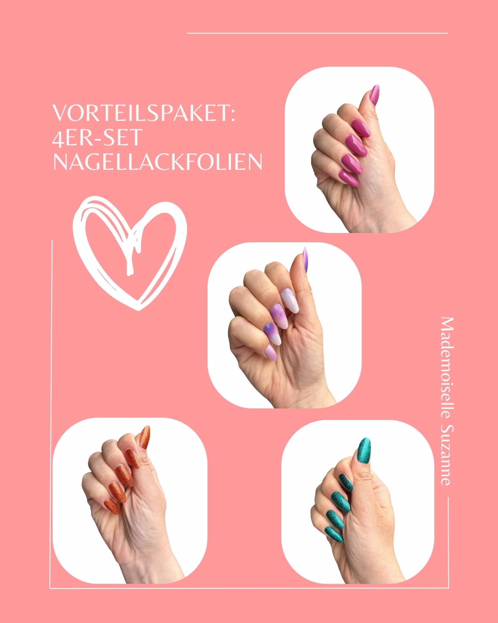 Nagelfolien Bundle - 4 Sets Selbstklebende Nail Wraps | Bis Zu 14 Tage Halt Geschenkidee Ohne Uv von Etsy - MademoiselleSuzanne