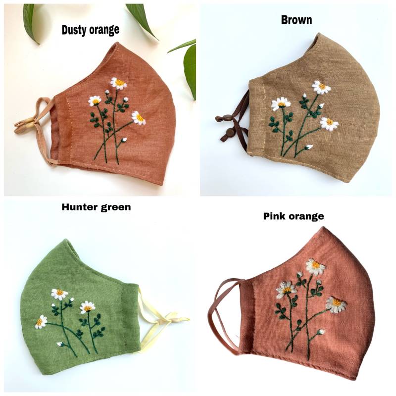 Combo 3 Pcs Frei 1 Beliebige Blume Gestickte Gesichtsmaske, Leinenmaske, Pastellgesichtsmaske von Etsy - MadewithloveByCherry