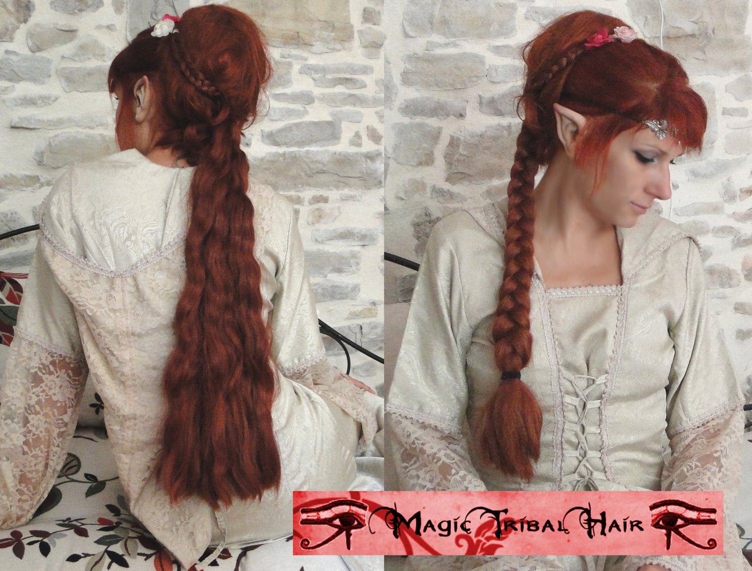 Braid & Hairfalls 2 in 1 Haarteil Your Hair Color Gewellte Haarverlängerungen 55 cm Renaissance Hochzeit Larp Kostüm-Perücke von Etsy - MagicTribalHair