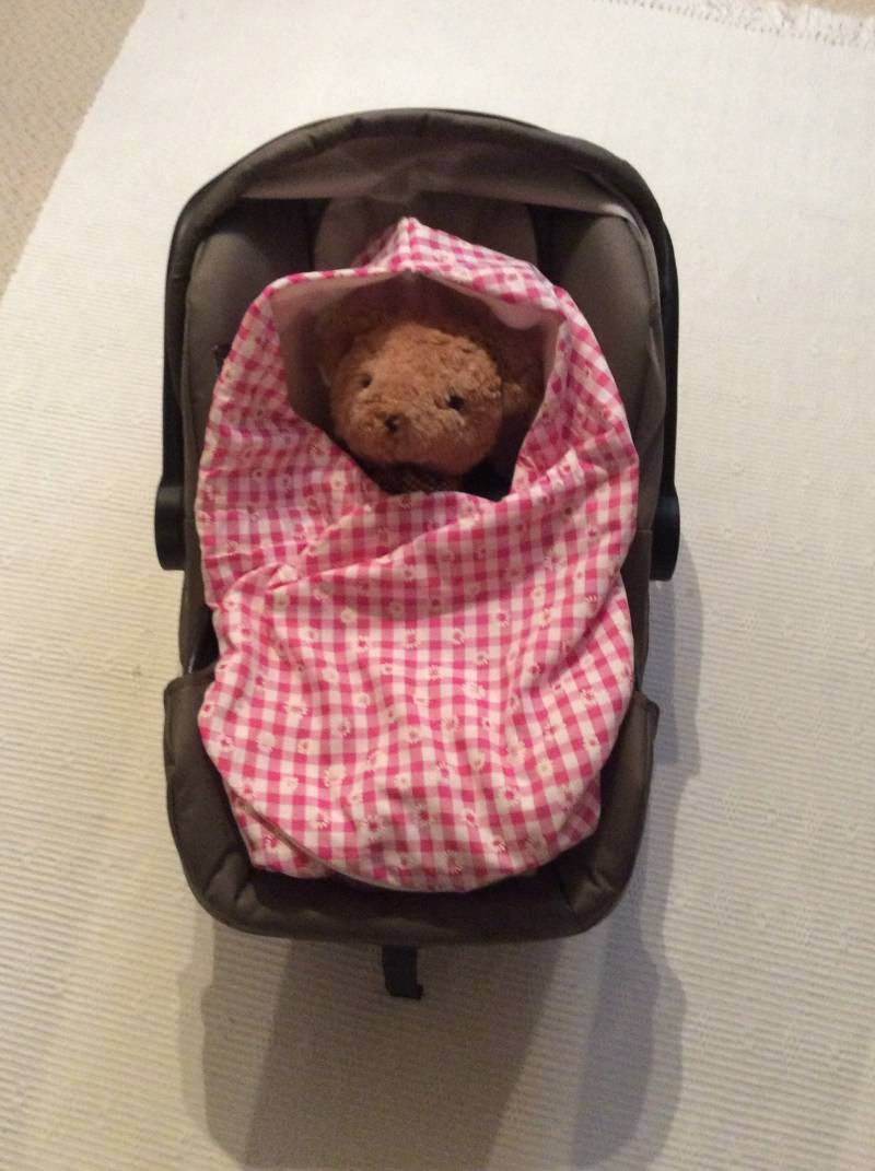 Handgemachte Autositzdecke Mit Kapuze, Cerise Pink Gingham, Gänseblümchen-Detail Handgemachte Autositzdecke Mit Kapuze, Cerise Pink Gingham, Gänseblümchen-Detail von Etsy - MagicgrandmaByMandy