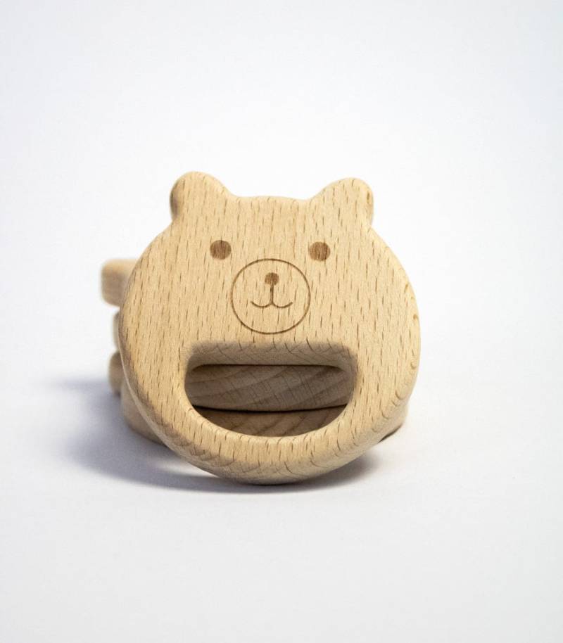 Beißring "Bärenkopf" Buchenholz von Etsy - MahinaMakramee