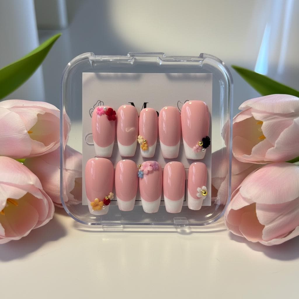 Handmade Press On Nails - French Bloom Handmade Press On Nails - French Bloom von Etsy - MajaBeauty