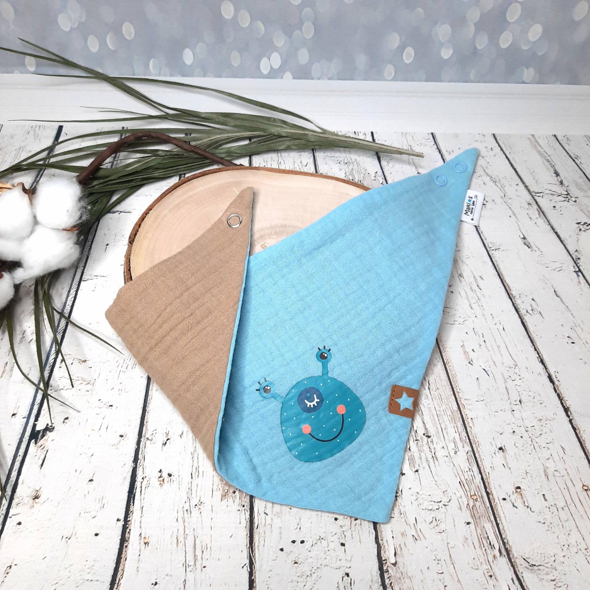 Musselin Dreieckstuch Lätzchen Baby Kind 6-24 Monate Zweifarbig Mit Kleinem Monster von Etsy - MakiskleineWelt