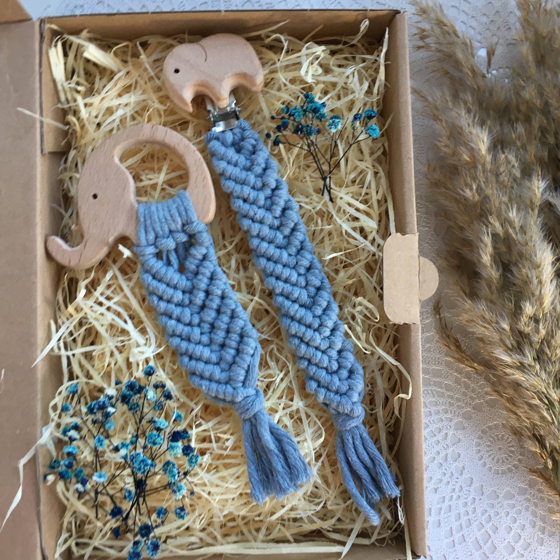 Schnullerkette Beißring Set Makramee - Elefant von Etsy - MakrameGeschenkeCo