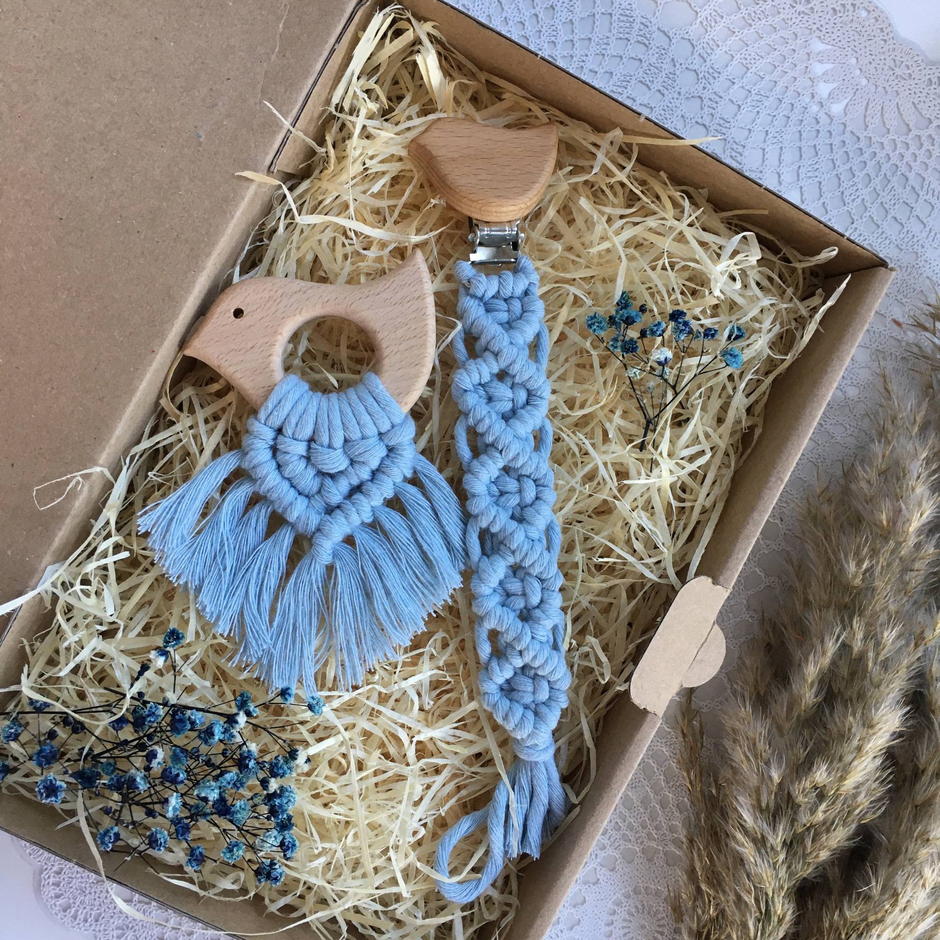 Schnullerkette Beißring Set Makramee - Vogel von Etsy - MakrameGeschenkeCo