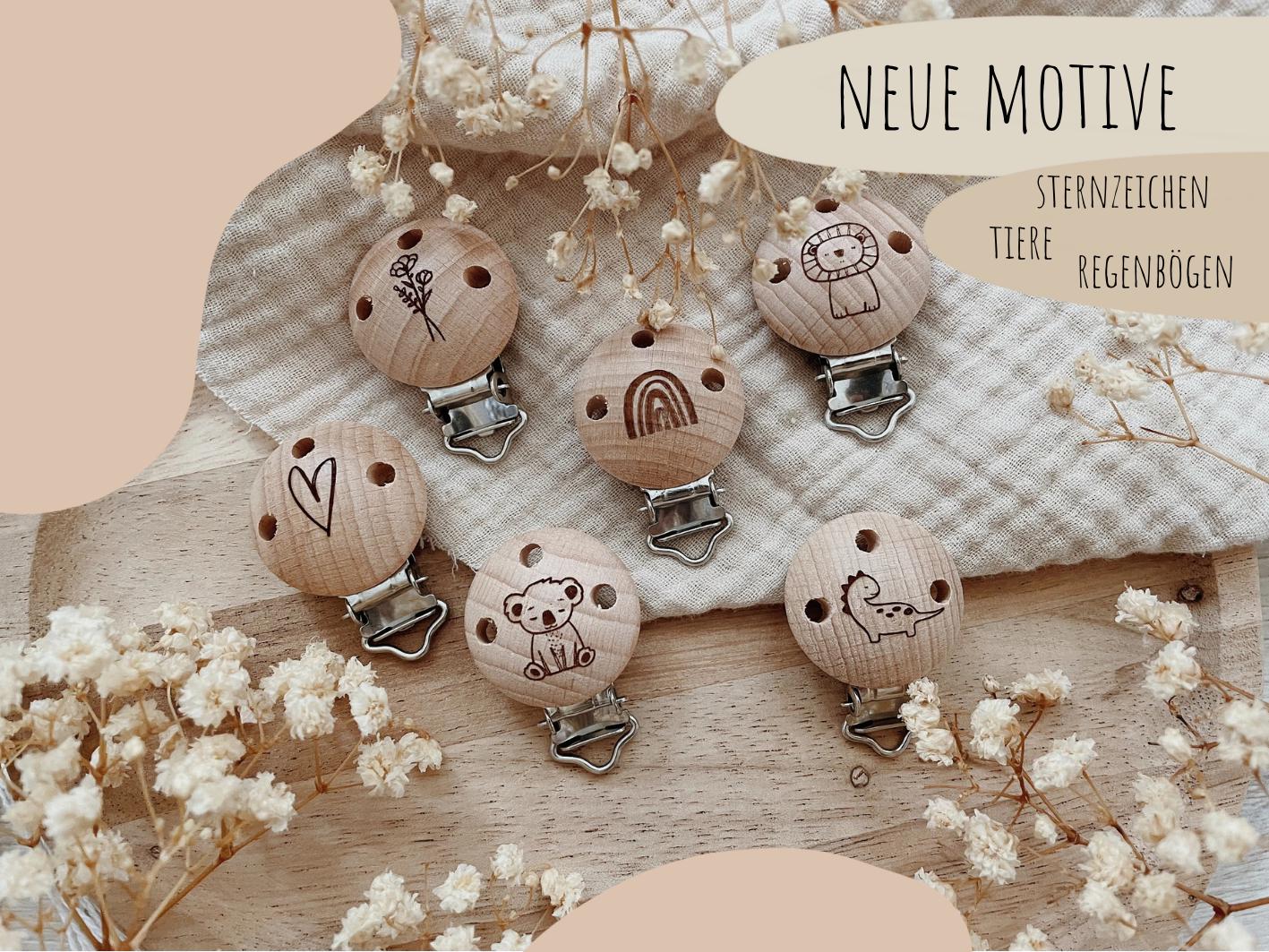Schnullerkettenclip || Schnullerclip Holzclip Mit Lasergravur Herz, Regenbogen, Blume, Tiere, Sternzeichen Diy Schnullerkette von Etsy - Makrameearina