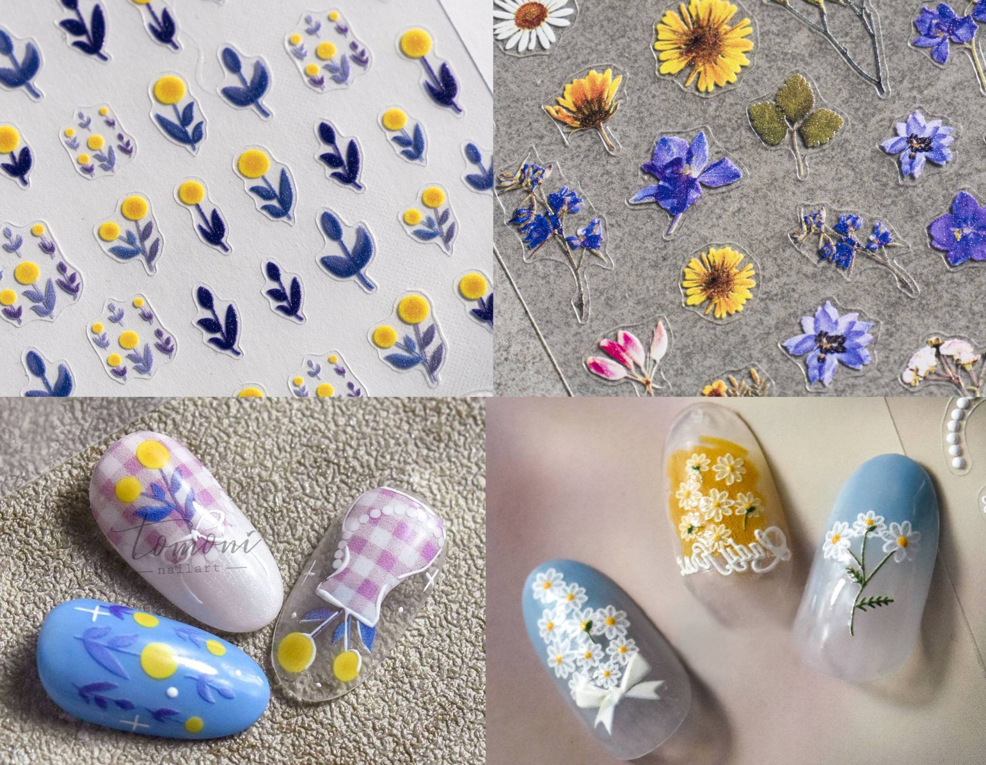 Blumenstrauß Nail Art Sticker/ Maiglöckchen Sonnenblume Gänseblümchen Diy Peel-Off Schablone/ Florale Schleierkraut Sticker von Etsy - Makynail