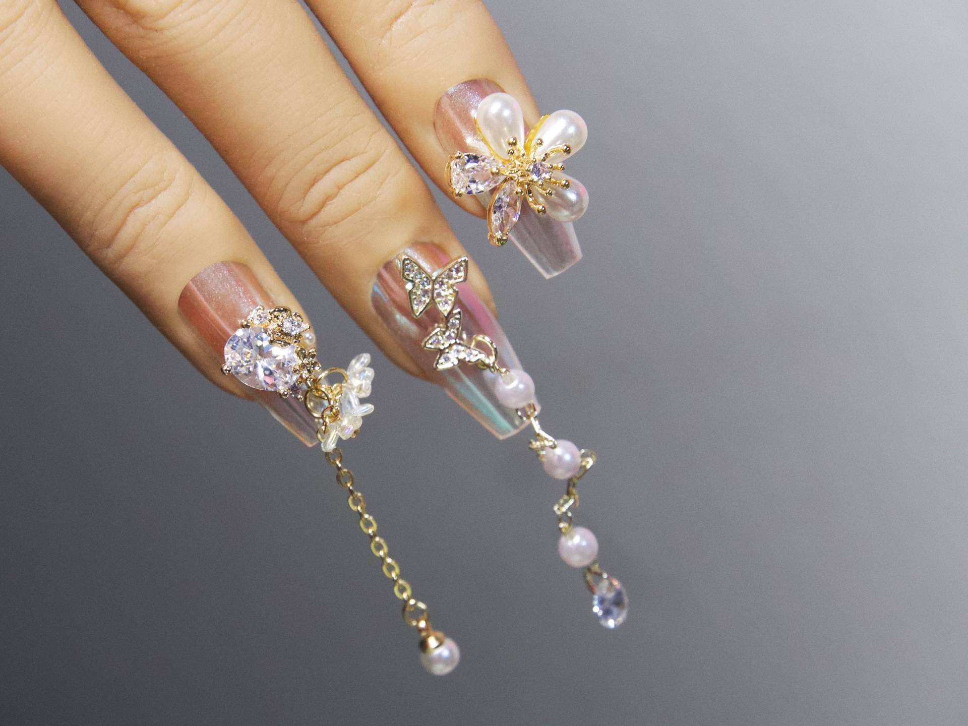 Schmetterling Gold Zirkon Nagel Baumeln/Blumen Instagram 3D Verzierung Aufkleber Royal Nails Charms Bambus Katzenauge Nagelschmuck von Etsy - Makynail