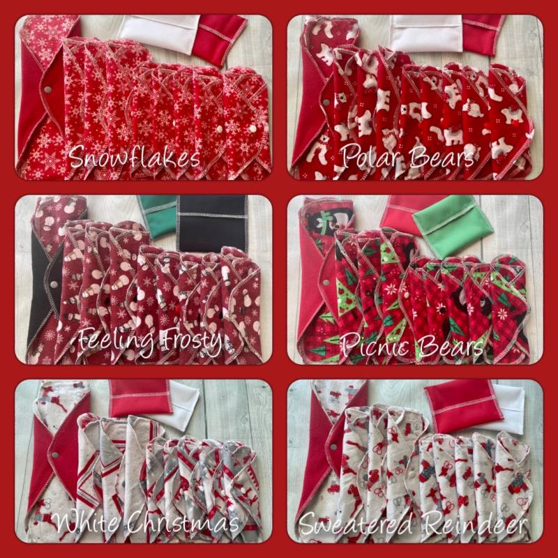 Set Mit 9 Mamabear Ladywear Quick-Dry Stoffbinden - Heavy, Medium & Light Flow Weihnachten/Winter Themen Drucke Spezial von Etsy - MamaBearBabyWear