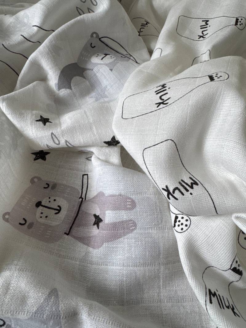Musselin Pucktücher Set Für Babys - 2 Stück | 80×100 cm Handgemacht Neutrale Motive | Bären & „Milk" Weiß/Grau Musselin Pucktücher Set Für Babys - 2 Stück | 80×100 cm Handgemacht Neutrale Motive | Bären & „Milk" Weiß/Grau von Etsy - MamiMebyTroitska