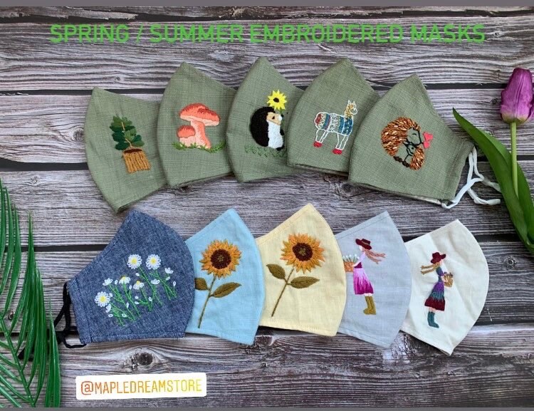 Maske | Bestickte Blumen Gesichtsmaske, 3-Lagige Leinen-Baumwollmaske, Verstellbare Ohrschlaufen, Süße Tiermaske Maske | Bestickte Blumen Gesichtsmaske, 3-Lagige Leinen-Baumwollmaske, Verstellbare Ohrschlaufen, Süße Tiermaske von Etsy - MapleDreamStore