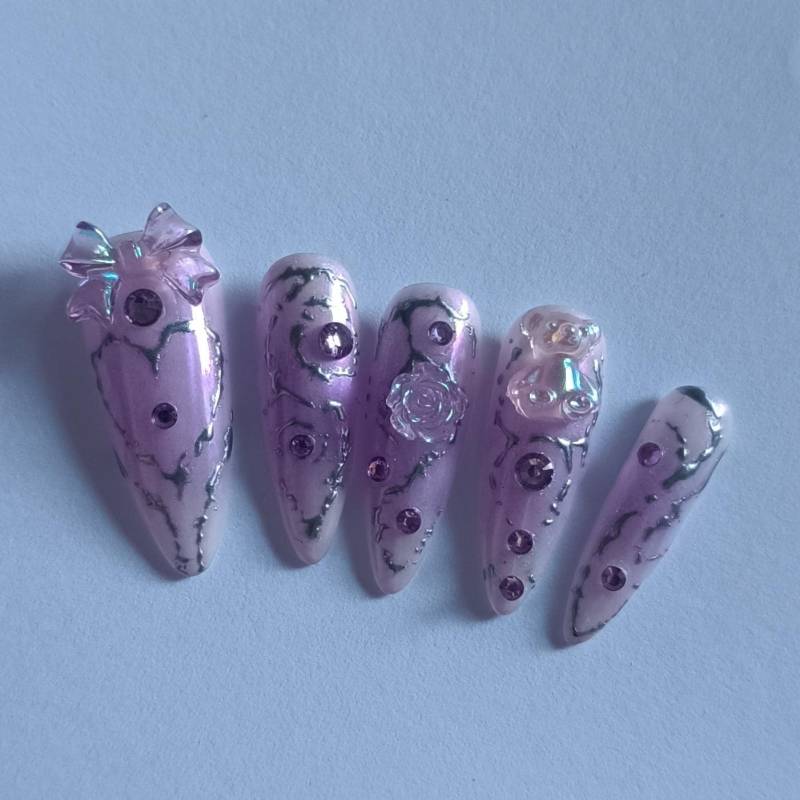 Nägel Press On Flieder Mit Chrom von Etsy - MaryluneArt
