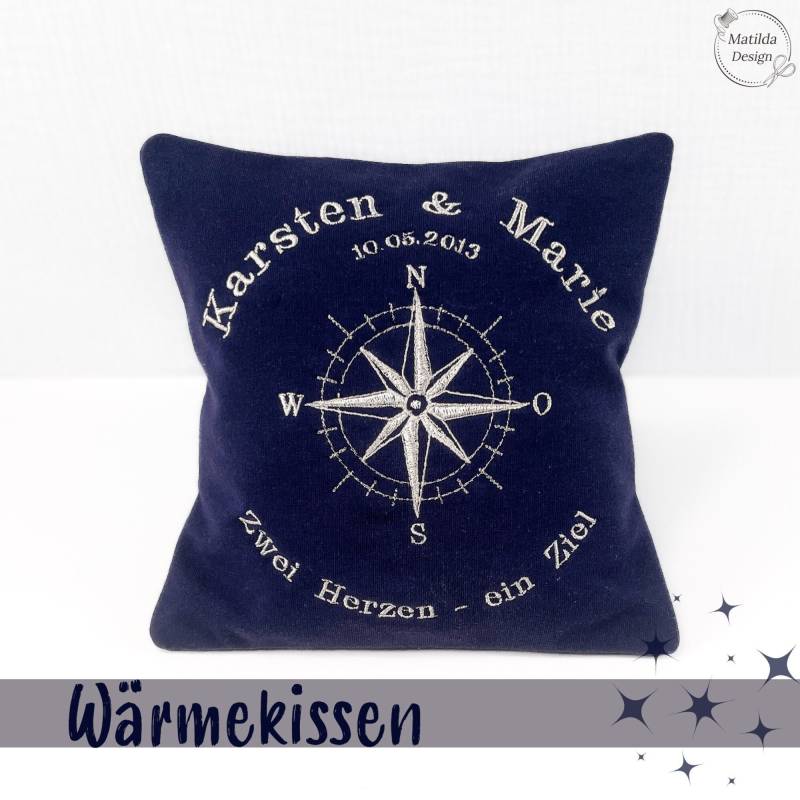 Wärme Zum Valentinstag - Kompass Personalisierbares Wärmekissen 20cmx20xm Bio Dinkel -Kirschkerne Traubenkern Individuelles Design von Etsy - MatildaDesignShop
