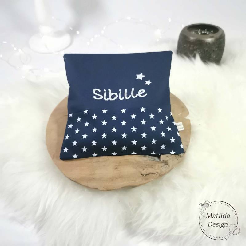 Wärmekissen - Blau Sterne Personalisierbar Mit Wunschtext Bezug Waschbar Bio-Dinkel Kirschkerne 20cm X von Etsy - MatildaDesignShop