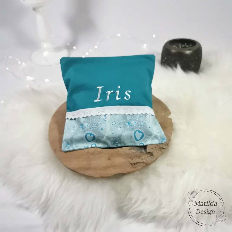 Wärmekissen - Türkis Personalisierbar Mit Wunschtext Bezug Waschbar Bio-Dinkel Kirschkerne 20cm X von Etsy - MatildaDesignShop