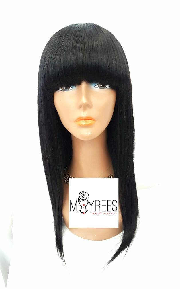 Vollfransen/Vollarmband Echthaar Handgemachte Perücke. Farbe 1 | Jet Black Länge 16 Inch von Etsy - Mayreeswigs