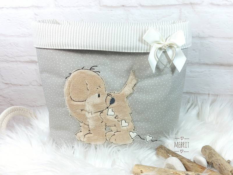 Utensilio, Stoffkörbchen, Windelkörbchen, Mebrit, Hund, Herzen, Beige, Schleife, Aufbewahrung, Wickelutensilio, Mädchen, Jungs von Etsy - Mebrit