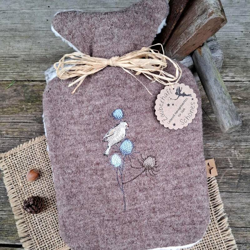 Wärmflasche 100% Schurwolle | Walk Teddyplüsch, Gefüttert Inkl. 0, 8 L, Bestickt Mit Stieglitz, Geschenk Muttertag, Wellness von Etsy - MeinZauberhaus