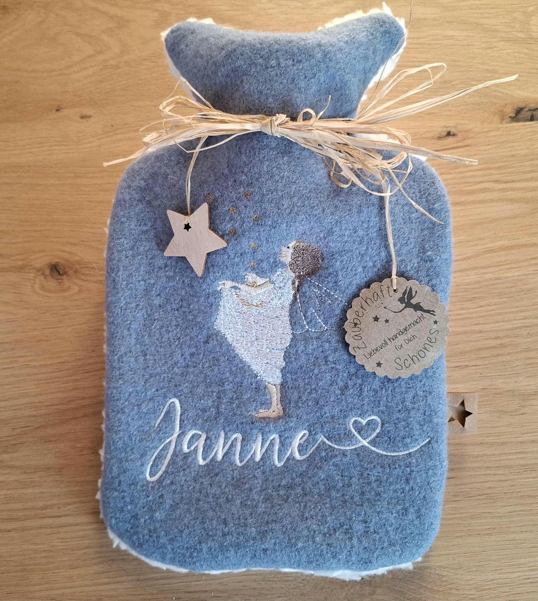 Wärmflasche 100% Schurwolle | Walk Teddyplüsch, Gefüttert Inkl. 0, 8 L, Motiv Sterntaler Elfe Acufactum Geschenk Bauchweh Kinder von Etsy - MeinZauberhaus