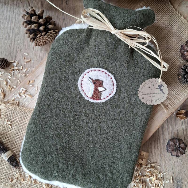 Wärmflasche 100% Schurwolle | Walk Teddyplüsch, Gefüttert Inkl. 2 L Stickmotiv Fuchs Acufactum Geschenk Wellness Bauchweh Kinder von Etsy - MeinZauberhaus