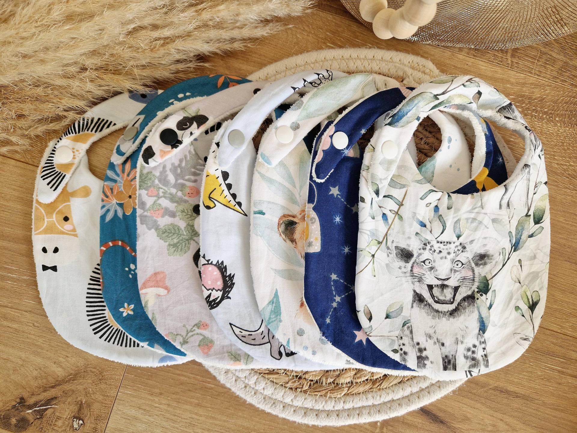 Rundhals-Lätzchen Aus Bedrucktem Stoff Und Bambusschwamm Für Babys - Stoff-Lätzchen Doppelgaze-Lätzchen Anpassbares Lätzchen von Etsy - MesPtitsLoupsFR