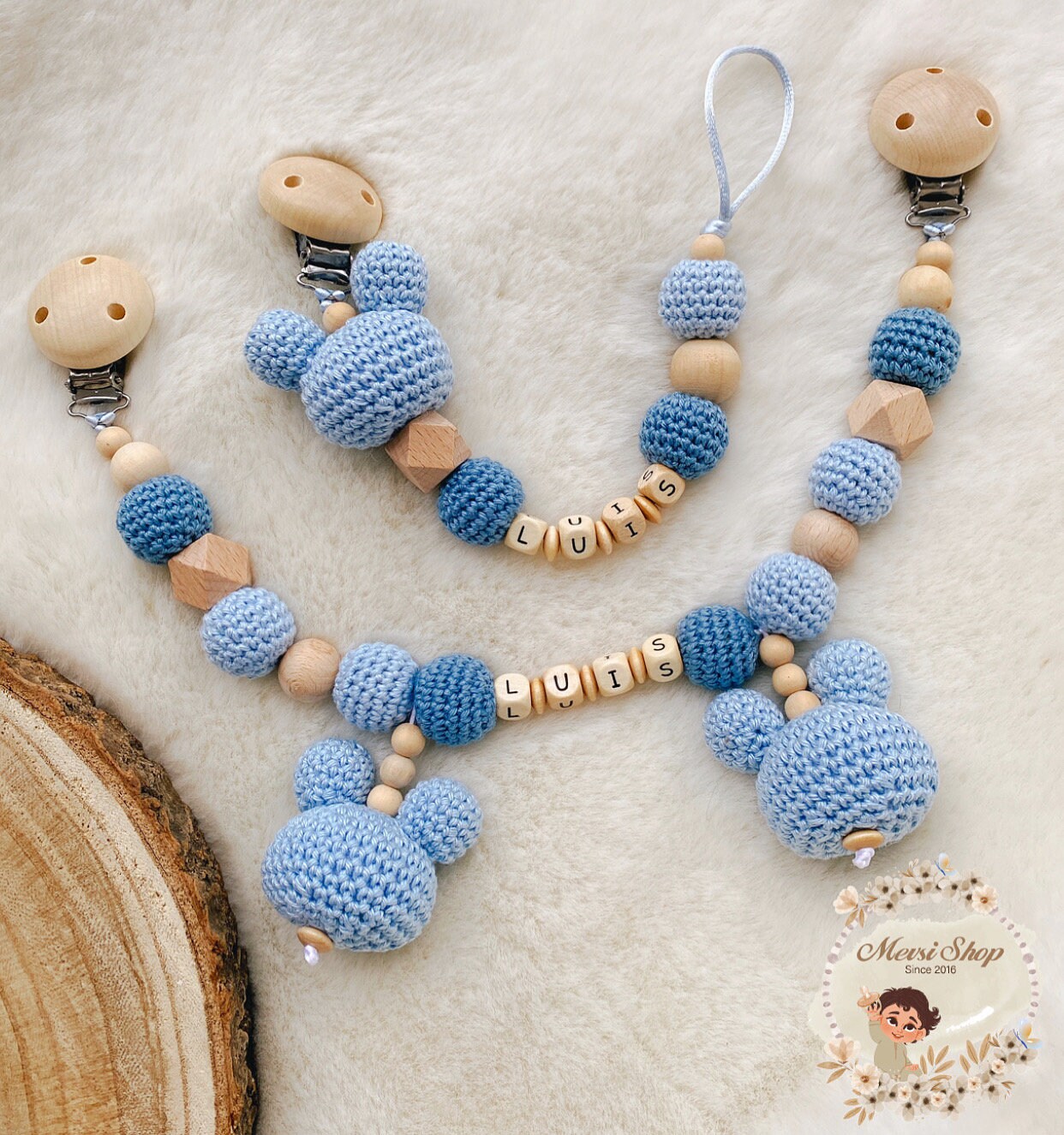 Schnullerkette Kinderwagenkette Minnie Model Blau Schnullerkette Kinderwagenkette Minnie Model Blau von Etsy - MevSi