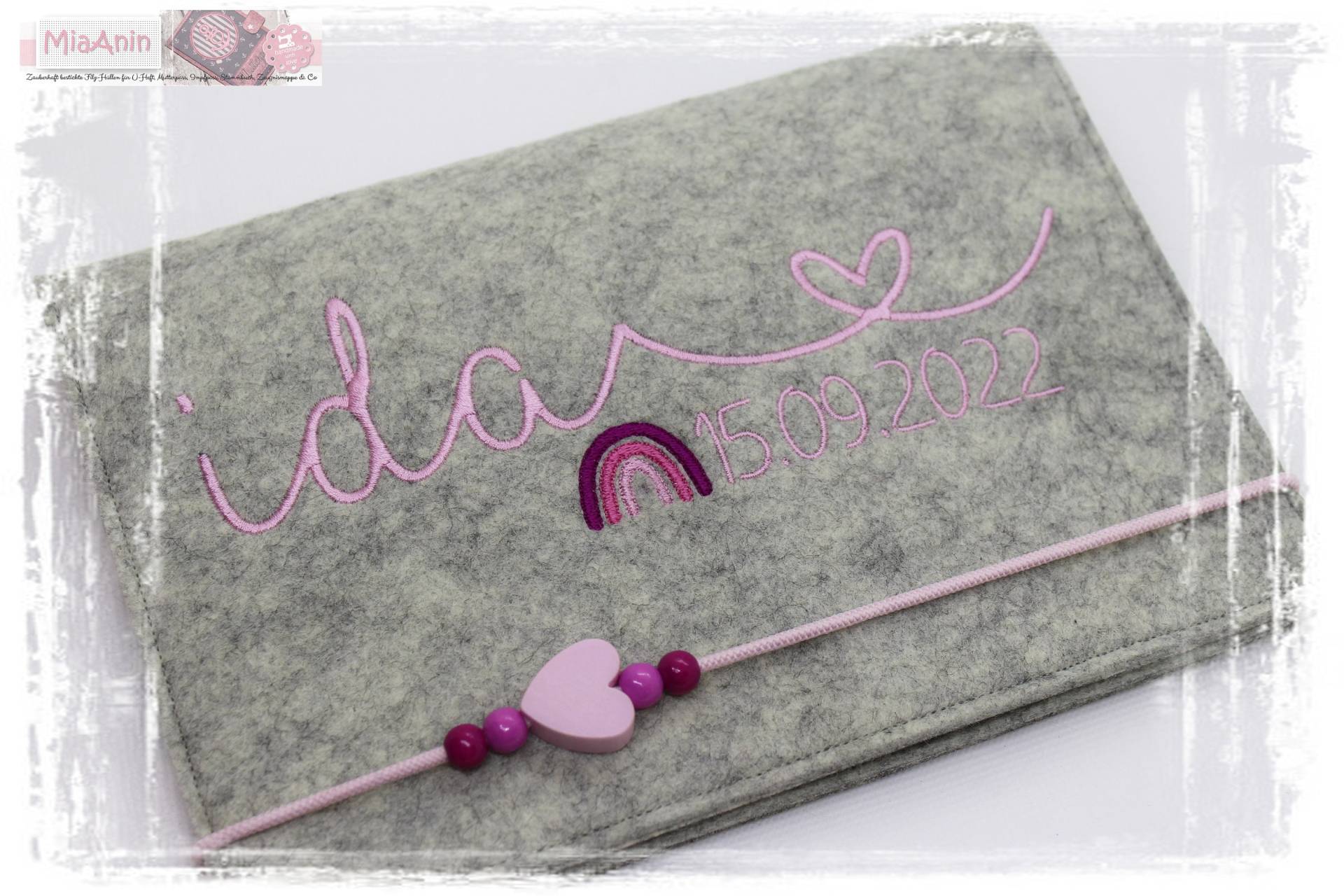 New U-Heft Hülle Filz Herz Mädchen Junge Personalisiert Regenbogen Lichtgrau Rosa Bestickt Impfpassfach von Etsy - MiaAnin