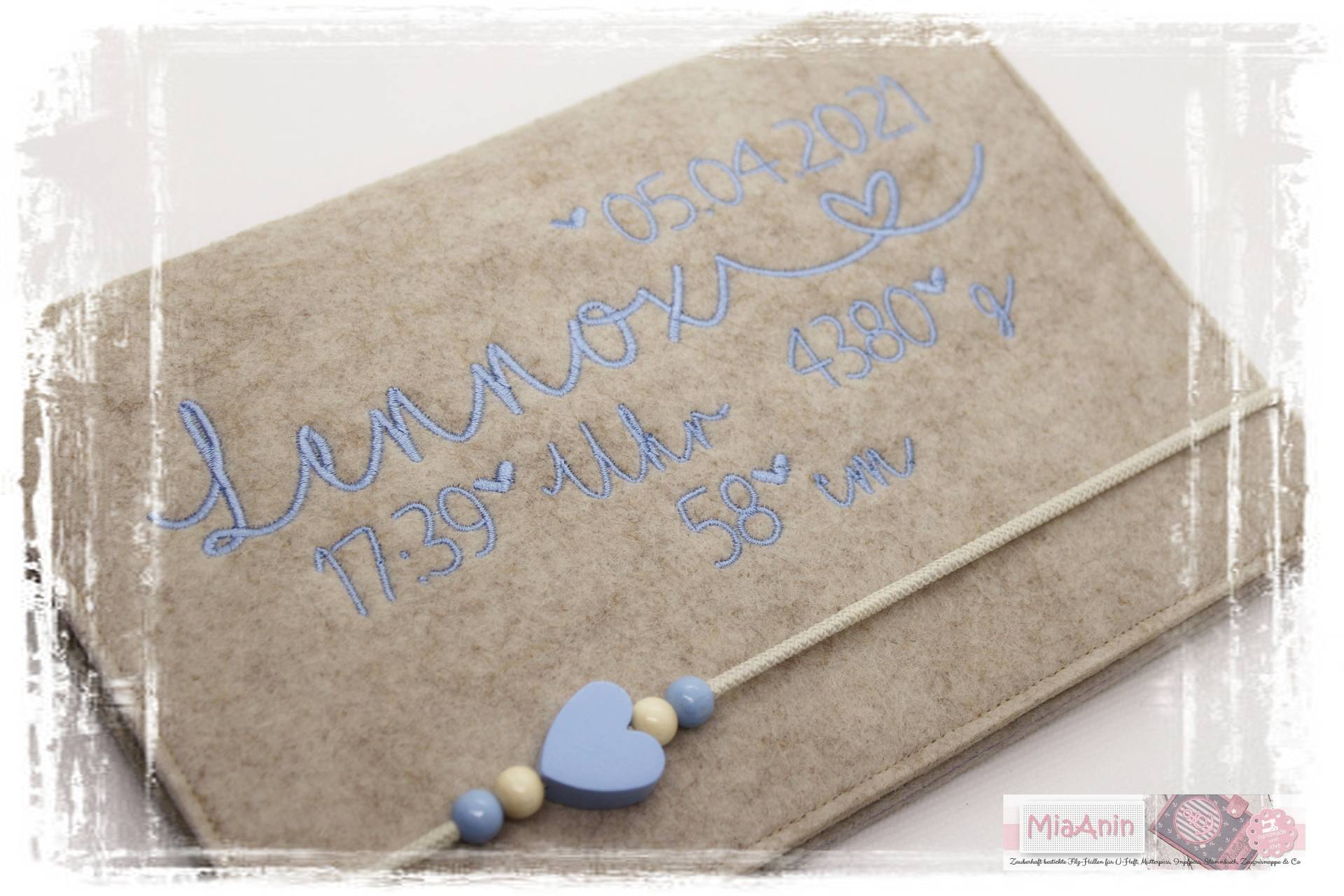 U-Heft Hülle Filz Herz Junge Mädchen Personalisiert Herz Blau Bestickt Babydaten Geburtsdaten von Etsy - MiaAnin