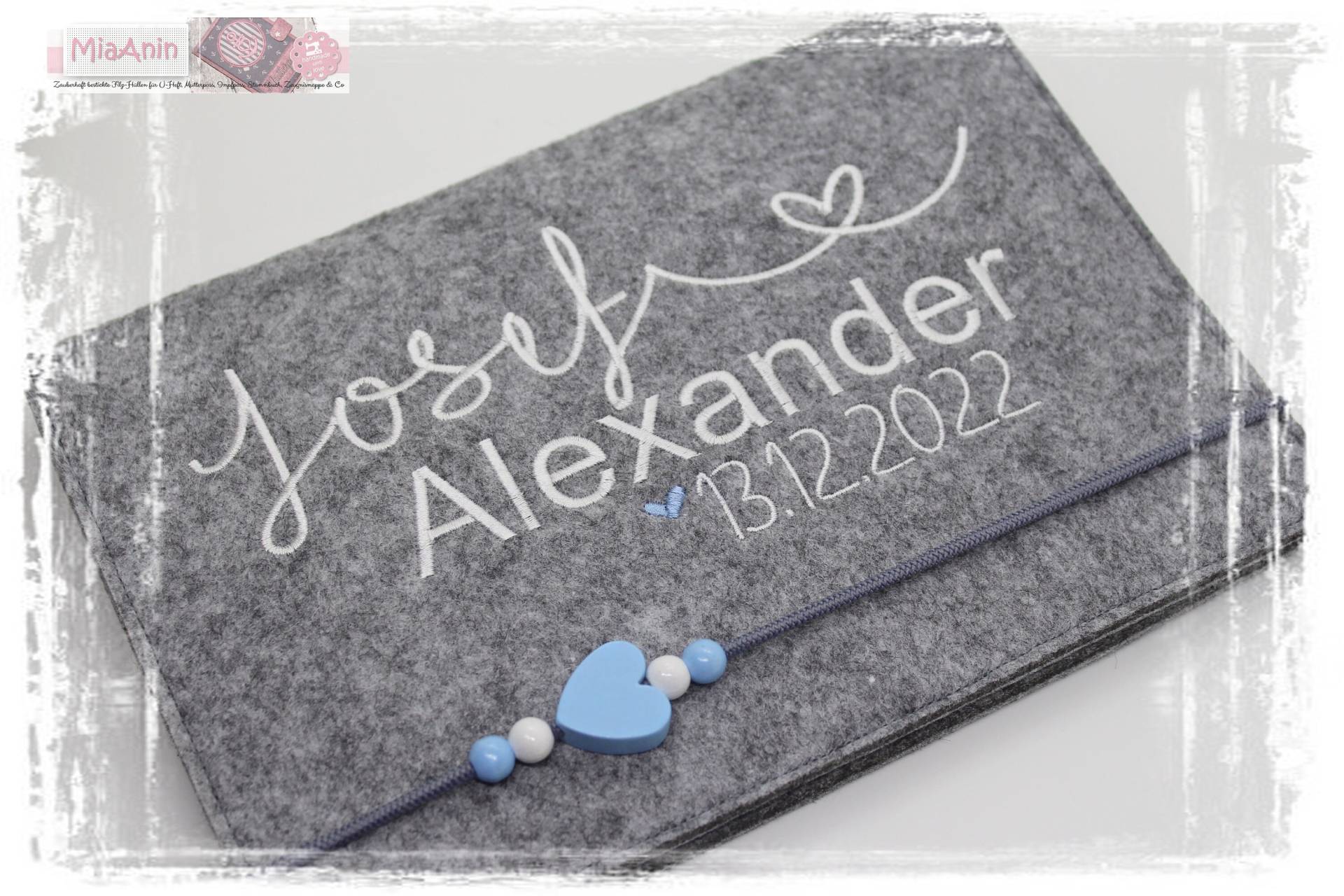 U-Heft Hülle Filz Herz Junge Mädchen Personalisiert Herz Blau Bestickt Für Doppelnamen von Etsy - MiaAnin