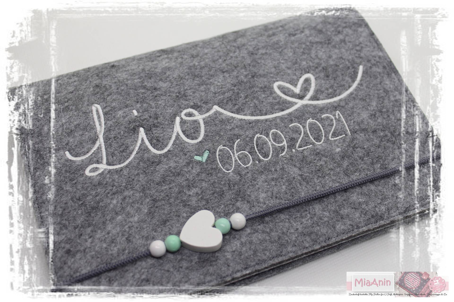 U-Heft Hülle Filz Herz Junge Mädchen Personalisiert Herz Mint Bestickt Impfpass von Etsy - MiaAnin