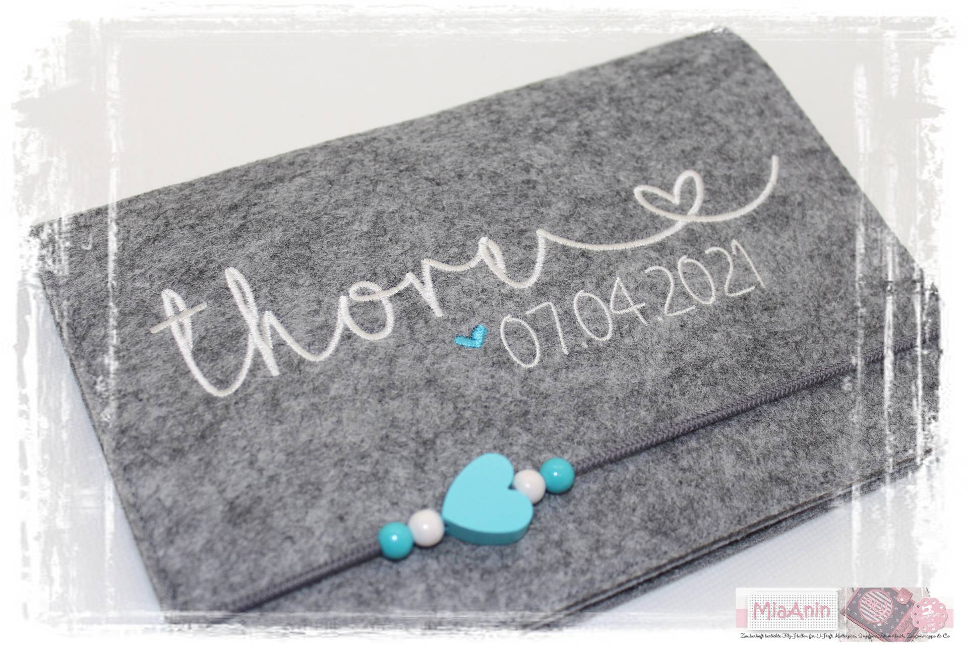 U-Heft Hülle Filz Herz Junge Mädchen Personalisiert Herz Türkis Bestickt Impfpass von Etsy - MiaAnin