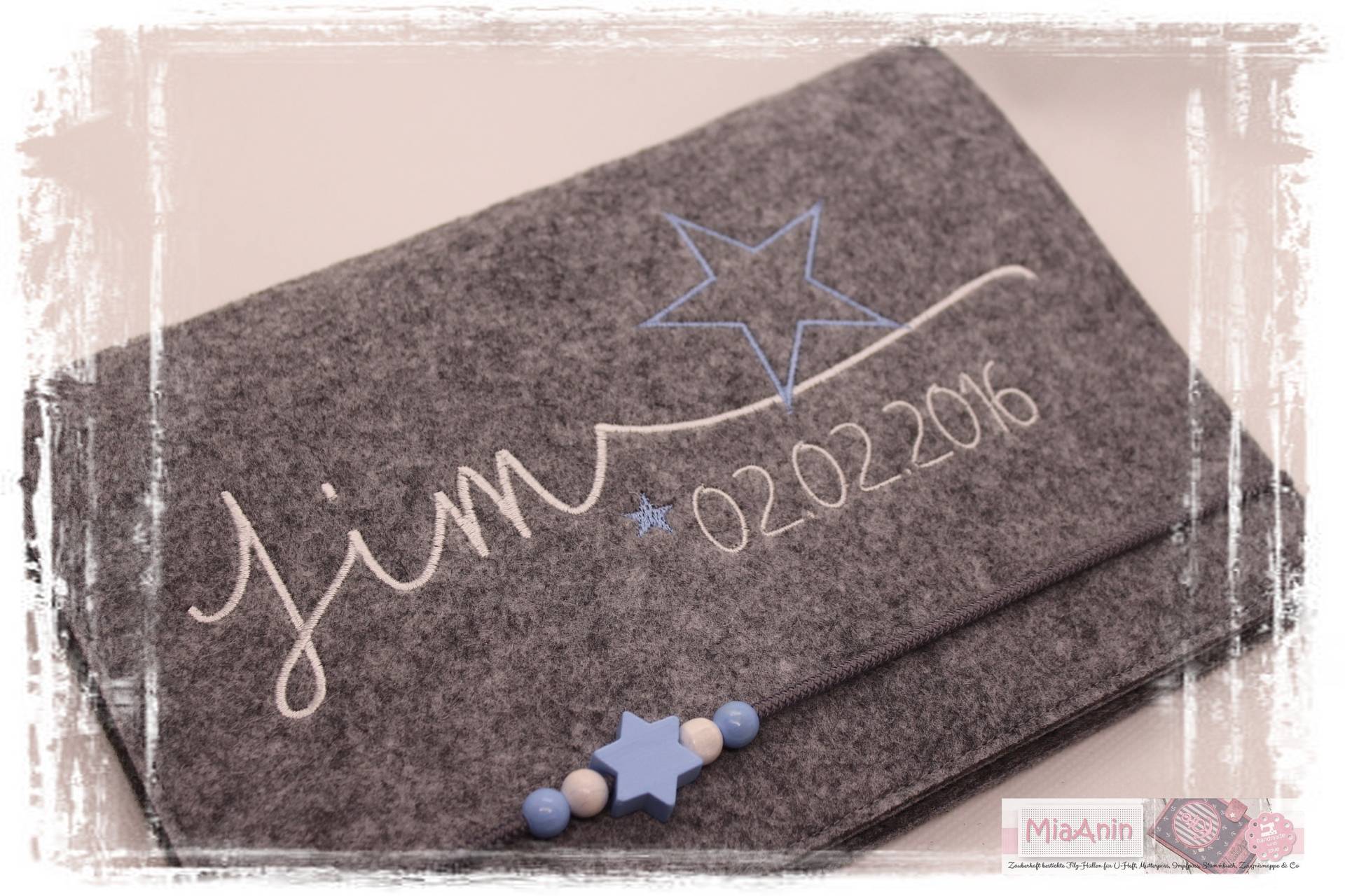 U-Heft Hülle Filz Herz Junge Mädchen Personalisiert Sternweiß Blau Besticktimpfpass von Etsy - MiaAnin