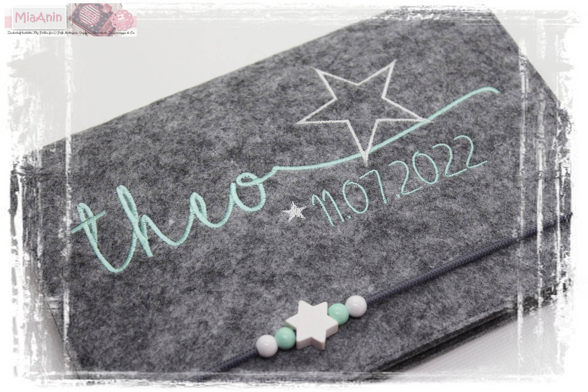 U-Heft Hülle Filz Herz Junge Mädchen Personalisiert Sternweiß Mint Besticktimpfpass von Etsy - MiaAnin