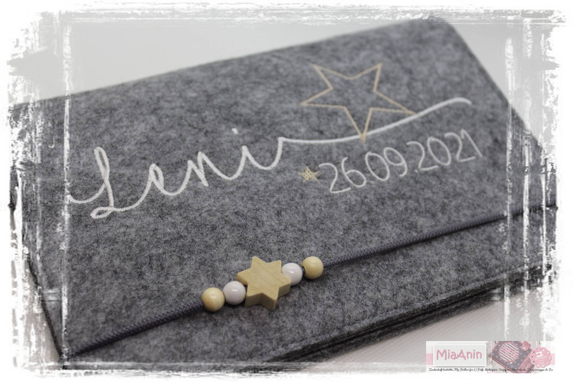 U-Heft Hülle Filz Herz Junge Mädchen Personalisiert Sternweiß Natur Besticktimpfpass von Etsy - MiaAnin