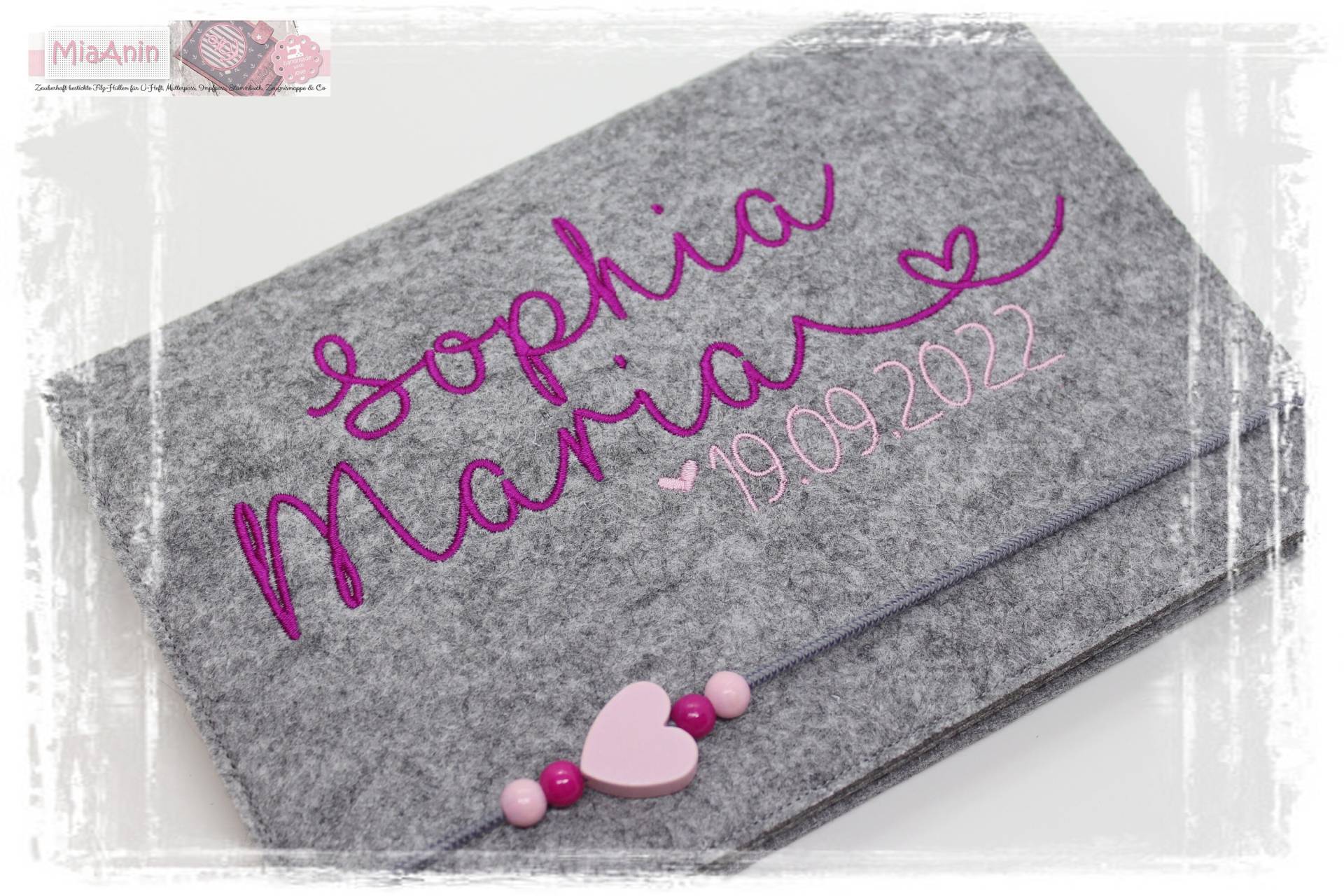 U-Heft Hülle Filz Herz Mädchen Personalisiert Herzrosa Bestickt von Etsy - MiaAnin