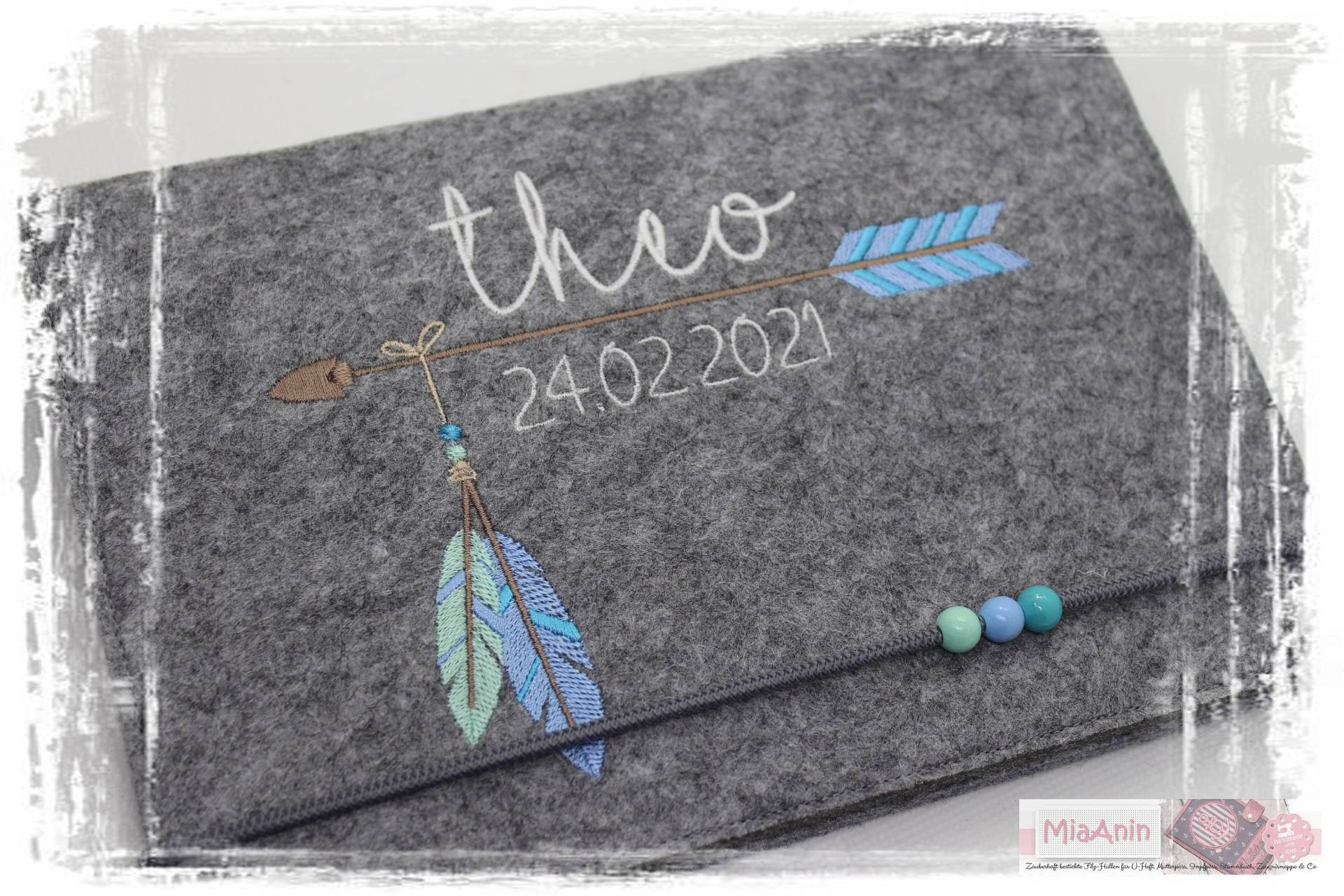 U-Heft Hülle Filz Junge Mädchen Pfeil Feder Blau Mint Baby Geschenk von Etsy - MiaAnin