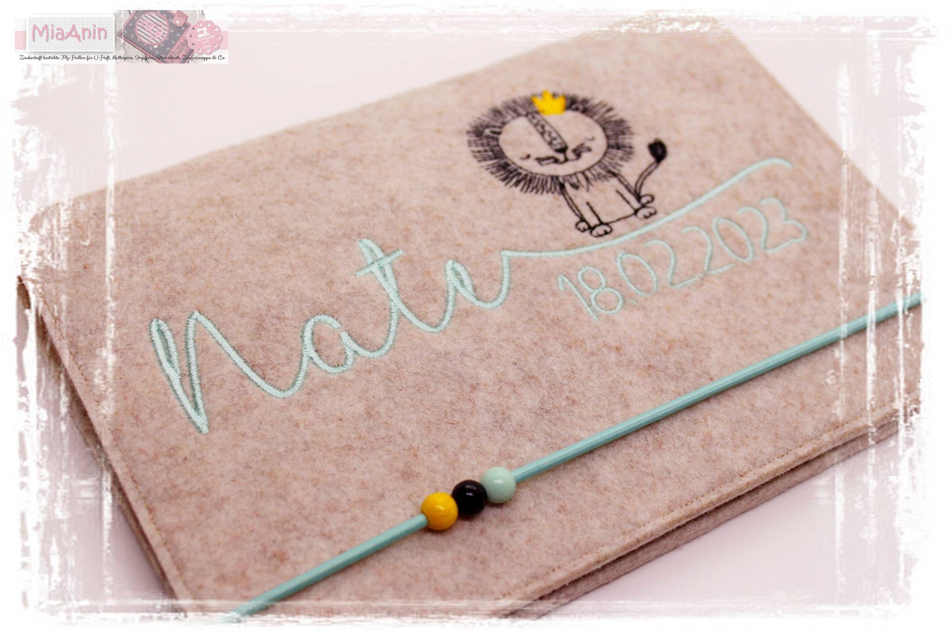 U-Heft Hülle Filz Löwe Junge Mädchen Personalisiert Mint Bestickt Geburts Geschenk Impfpass New von Etsy - MiaAnin