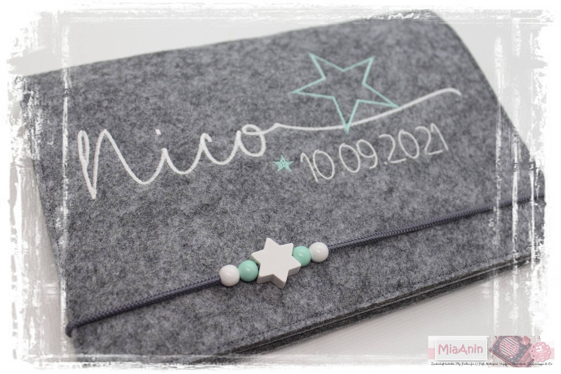 U-Heft Hülle Filz Stern Junge Mädchen Personalisiert Sternweiß Mint Besticktimpfpass von Etsy - MiaAnin