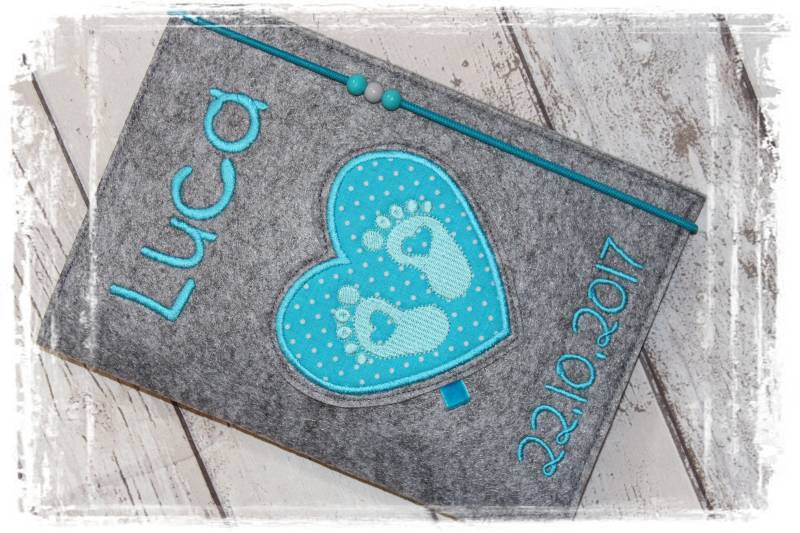 U-Heft Hüllefilzbabyfüßchentürkisnamejungepersonalisiert von Etsy - MiaAnin
