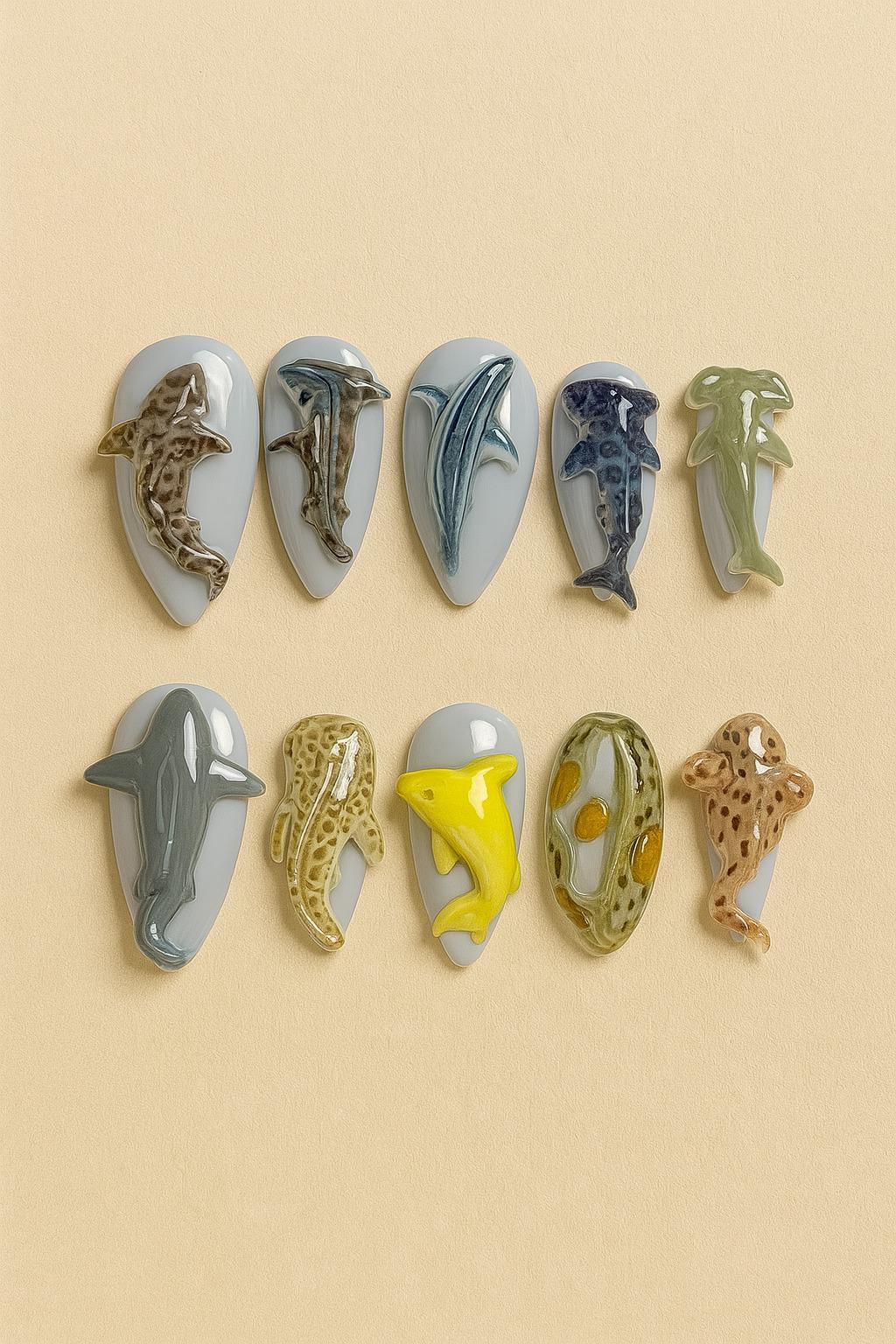 Deep Sea Shark Press On Nails, 3D & Ocean Theme Nail Art, Marine Life Fake Handmade Ocean-Inspired Art von Etsy - MichaelLorenzSchatze