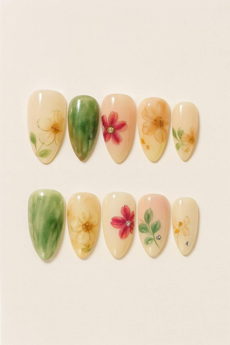 Reusable Woodland Fairy Florals , Premium Handmade Press On Nails Gel Fake Cute Fun Colorful Nail Artist Faux Nails von Etsy - MichaelLorenzSchatze