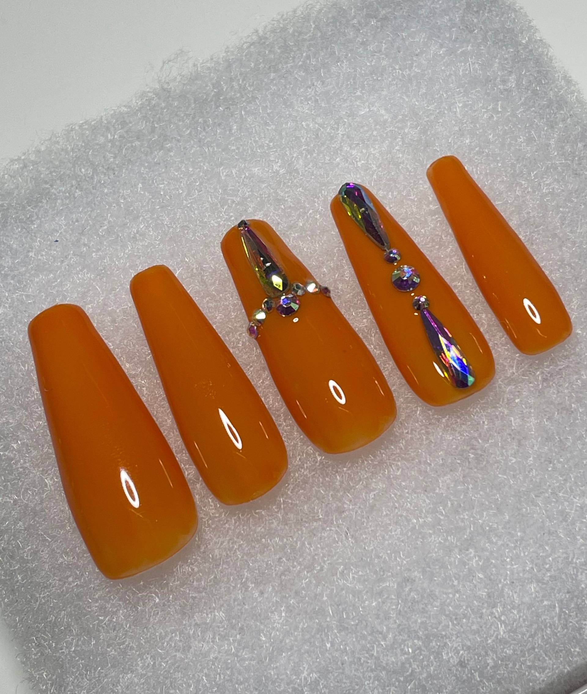 Orange Bling Press Auf Nägel | Sarg Orange Bling Press Auf Nägel | Sarg von Etsy - MielBree
