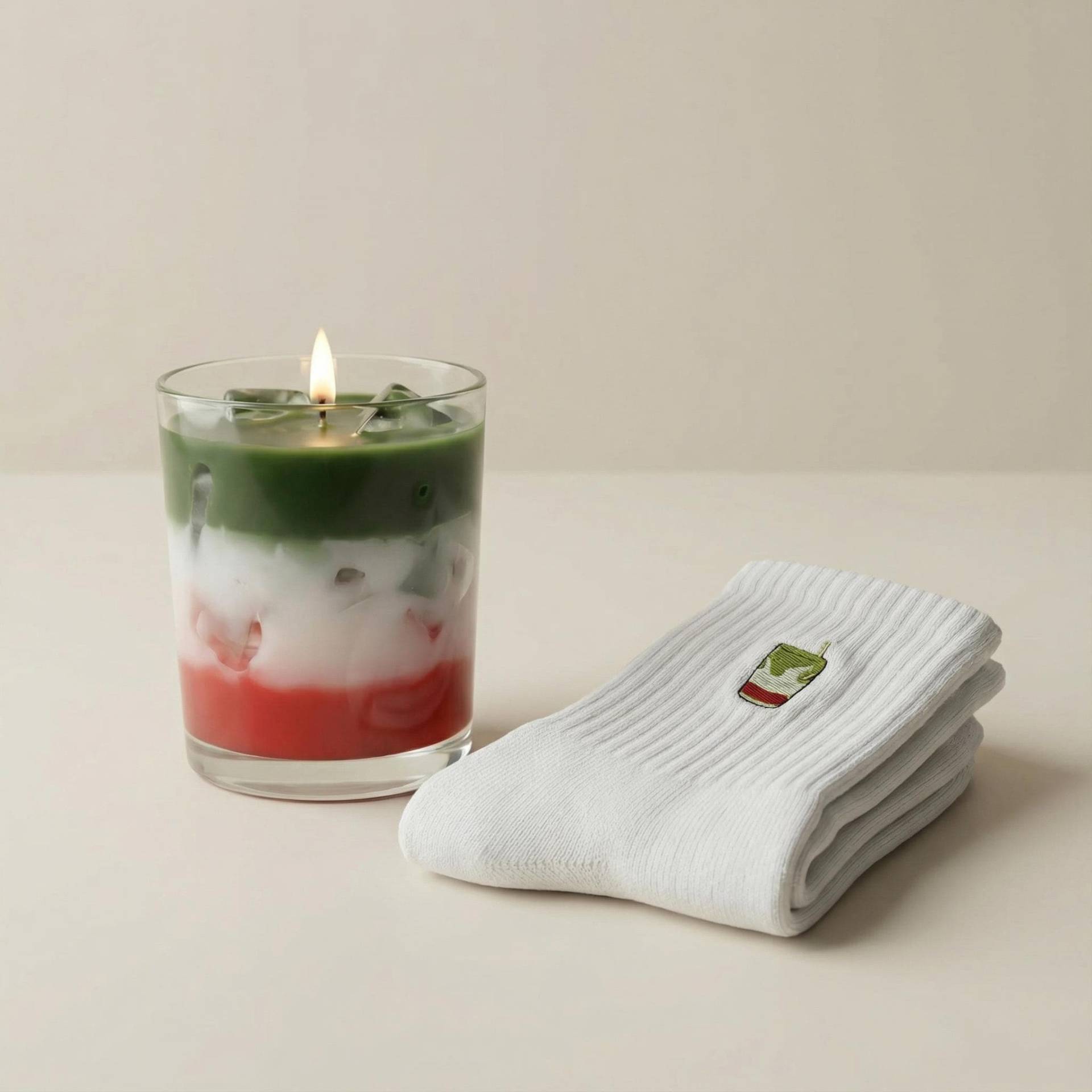 Matcha Bundle Geschenkset - Strawberry Iced Kerze Im Glas & Bestickte Socken Aesthetic Style Cozy Geschenkidee von Etsy - MindMedienGmbH