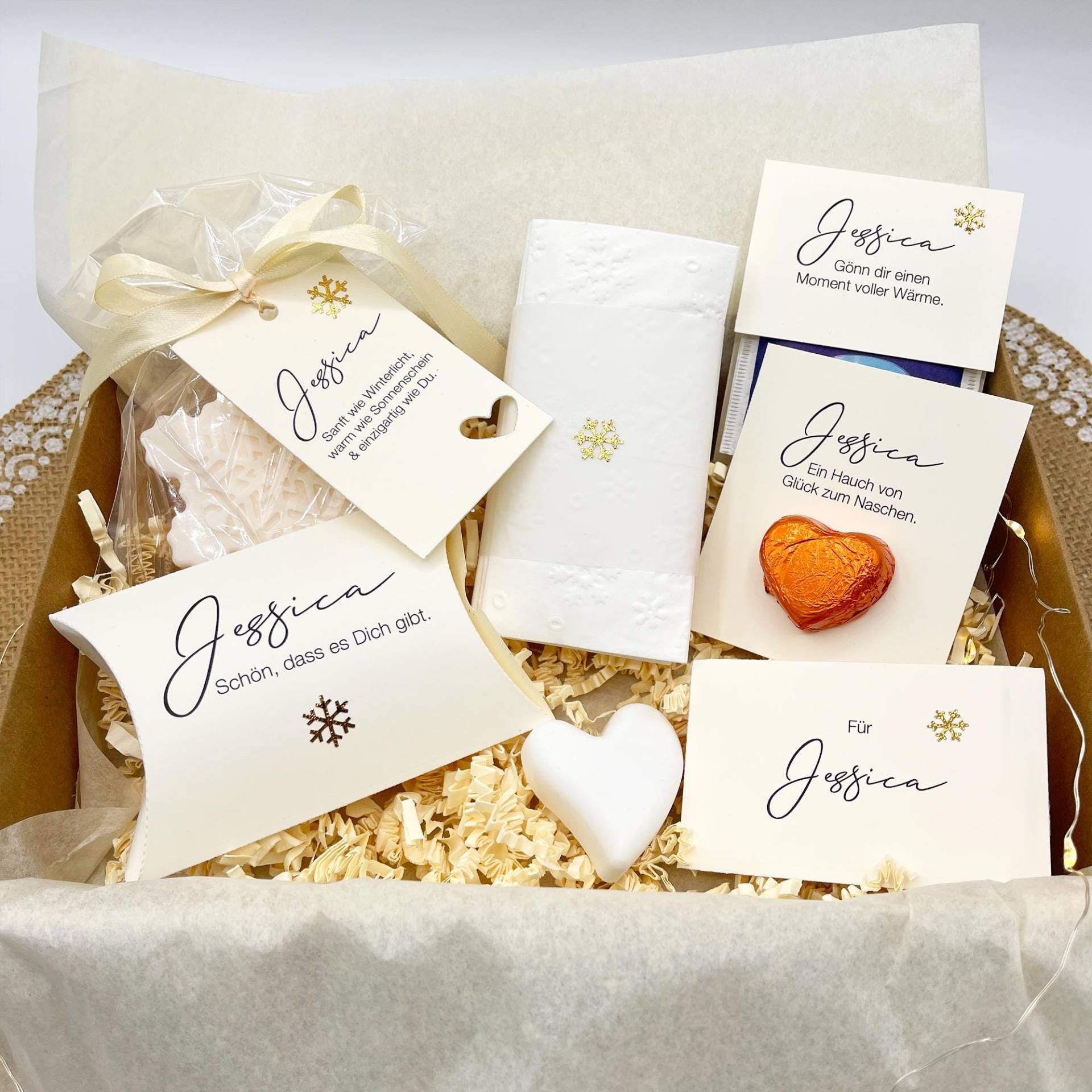 Geschenk-Set "Balsam Für Die Seele" - Voll Personalisiert Winter/Weihnachten Mit Seife, Kerzen | Teelichtern, Tee, Nougat-Herz & Keramikherz von Etsy - MindfulPapers