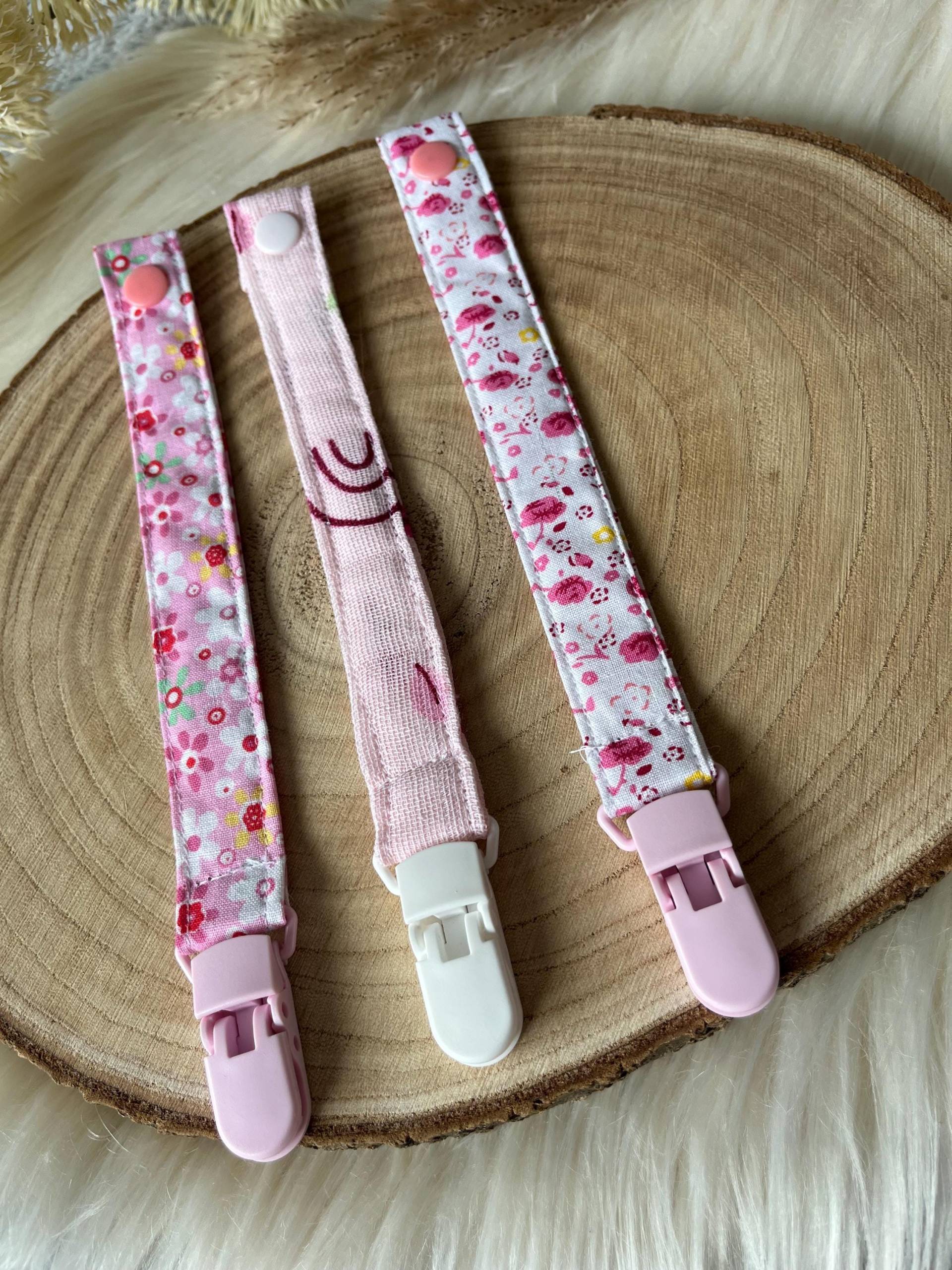 Mädchen Schnullerband 3Er Set - Handgemachte Schnullerketten Aus Stoff, Rosa Floral Baby Geschenk, Praktisch & Stilvoll von Etsy - Minileebaby