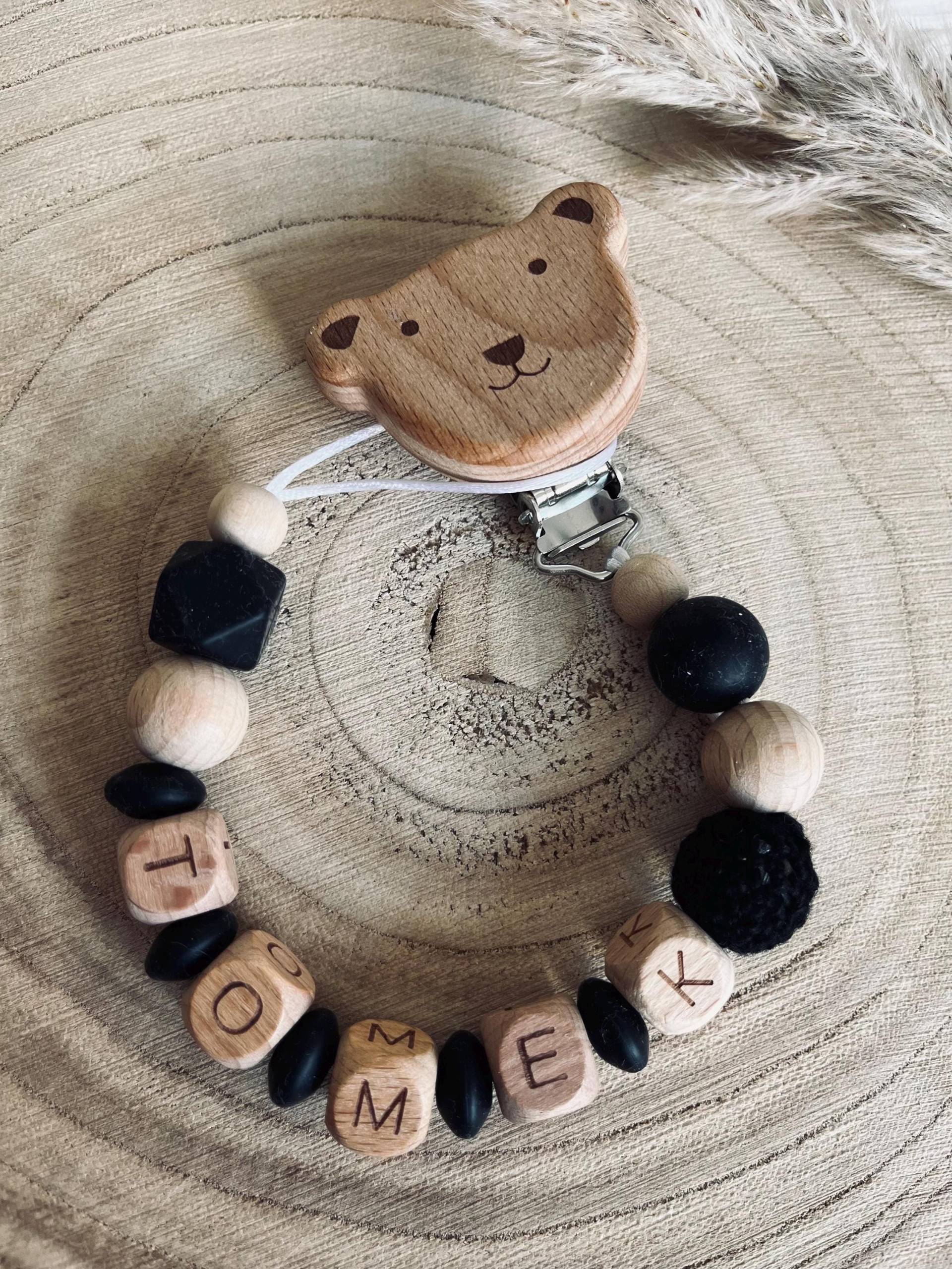Schnullerkette Mit Name, Schwarz, Personalisierbar Holz Und Silikon von Etsy - Minileebaby