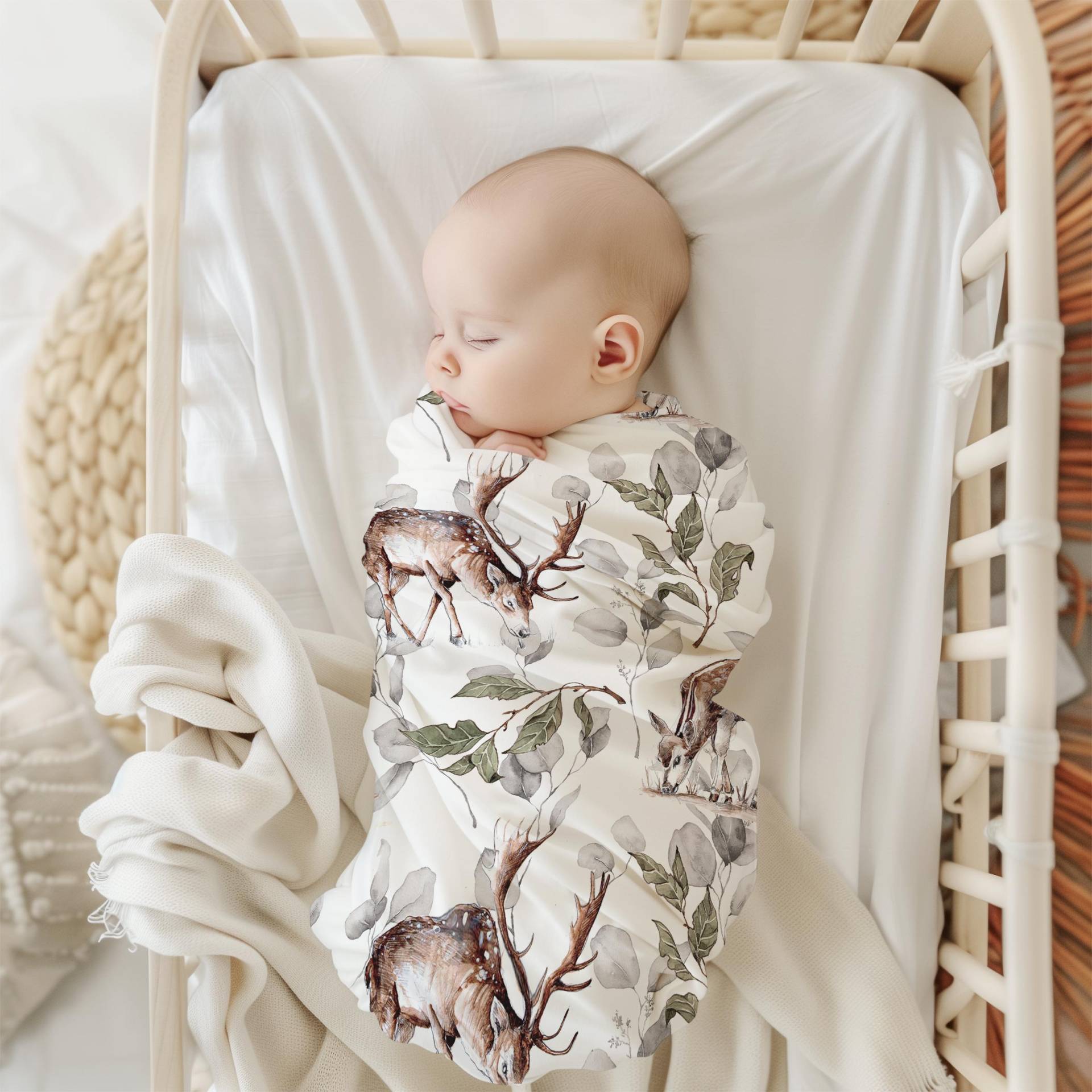 Maxi-Babydecke Wald Bambus Aquarell Vintage Geburtsgeschenk Schleier Stillen Hirsch von Etsy - MinimakiDesign