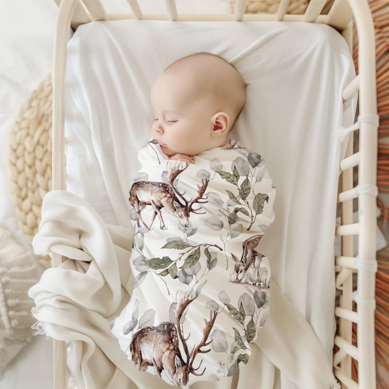 Maxi-Babydecke Wald Bambus Aquarell Vintage Geburtsgeschenk Schleier Stillen Hirsch von Etsy - MinimakiDesign