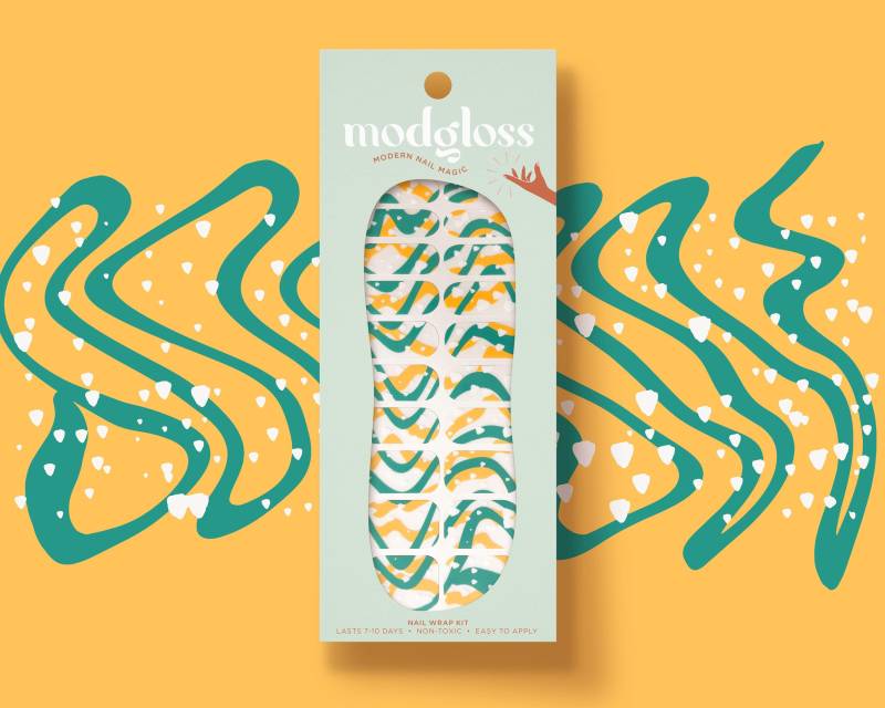 Abstrakte Wellen Künstlerisch Klarer Gelnagelstreifen Kit in Türkis Und Gelb | "Miami Waves' Transparente Nagelfolie von Etsy - ModglossCo