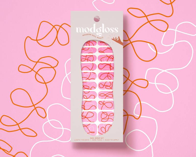 Kringel Linie Kunst Rosa Nail Wrap Kit | "Knocked For A Loop' Künstlernagel-Verpackungs-Set von Etsy - ModglossCo